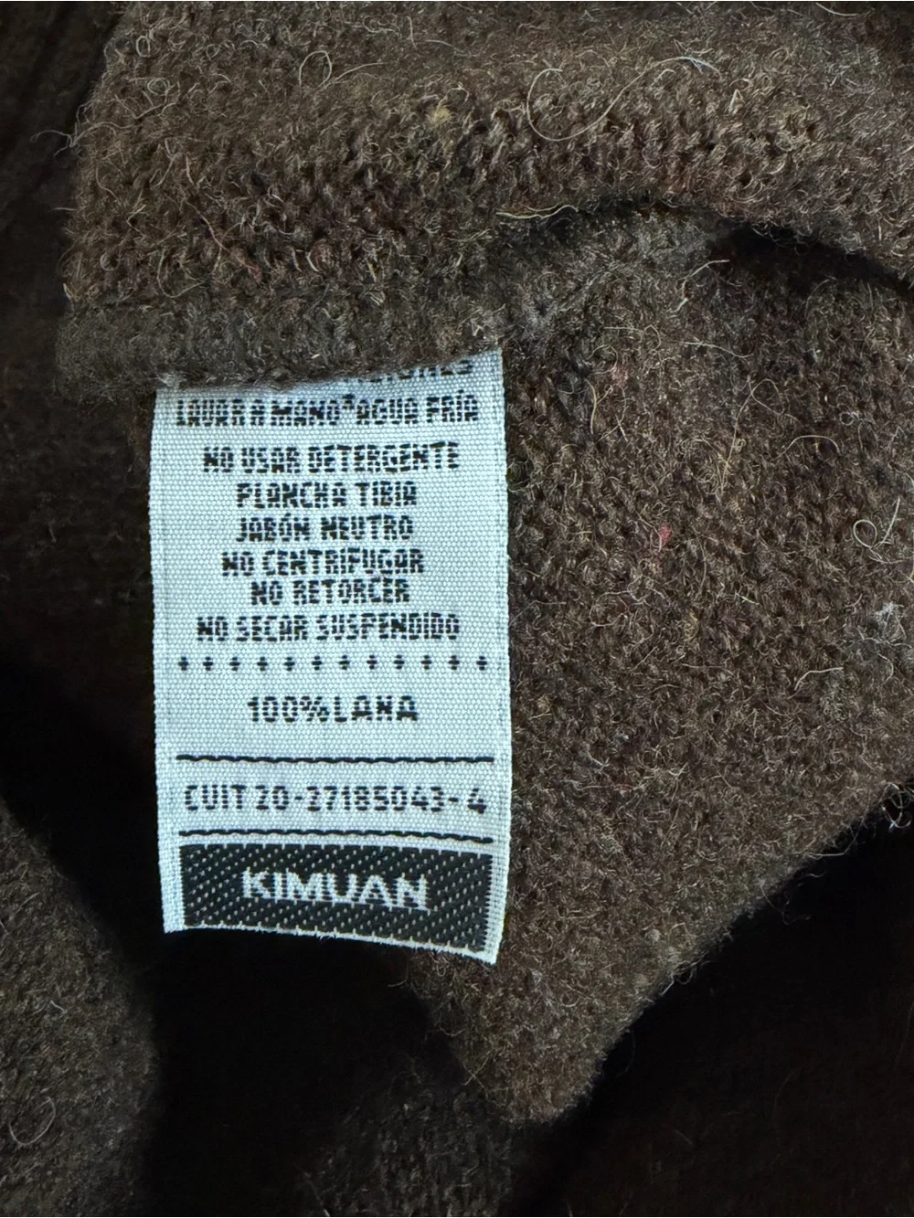 Kimuan Argentina 100% Lana Wool Sweater Men Large Brown Full-Zip Knit Jacket